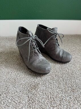 Maurices Gray Lace-Up Wedge Ankle Boots